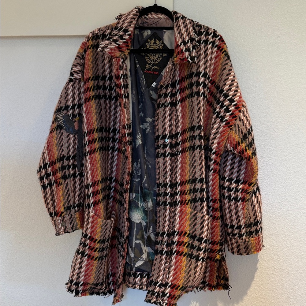 Johnny Was Vibrant Plaid Teddy Jacket